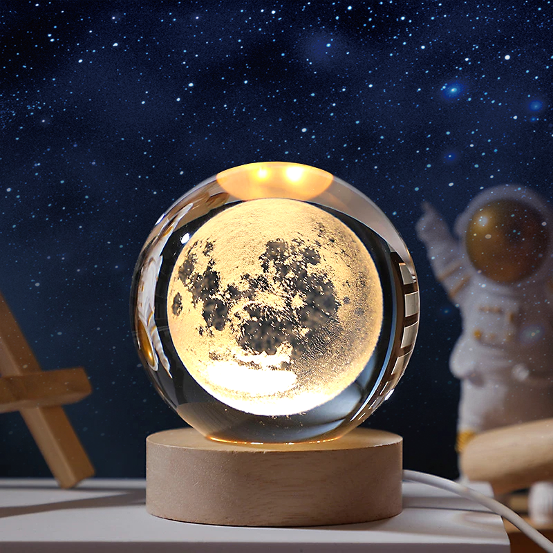 Unique 3D Crystal Ball Lamp Night Light Home Desktop Decoration Moon Lamp USB interface