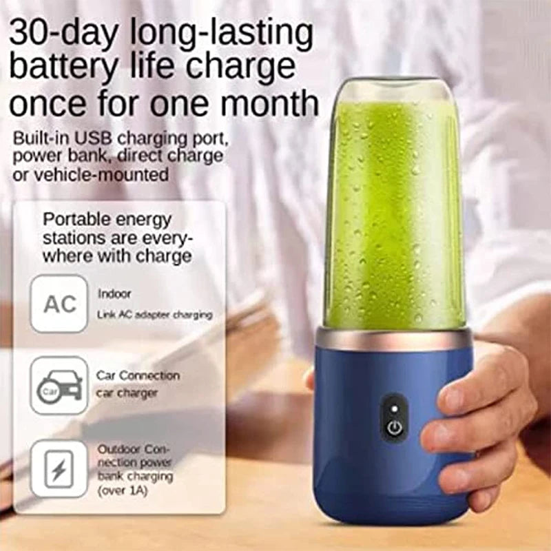 400ml 6 Mini Juicer Cup USB Rechargeable Portable Blender for Shakes Travel Juicer Cup