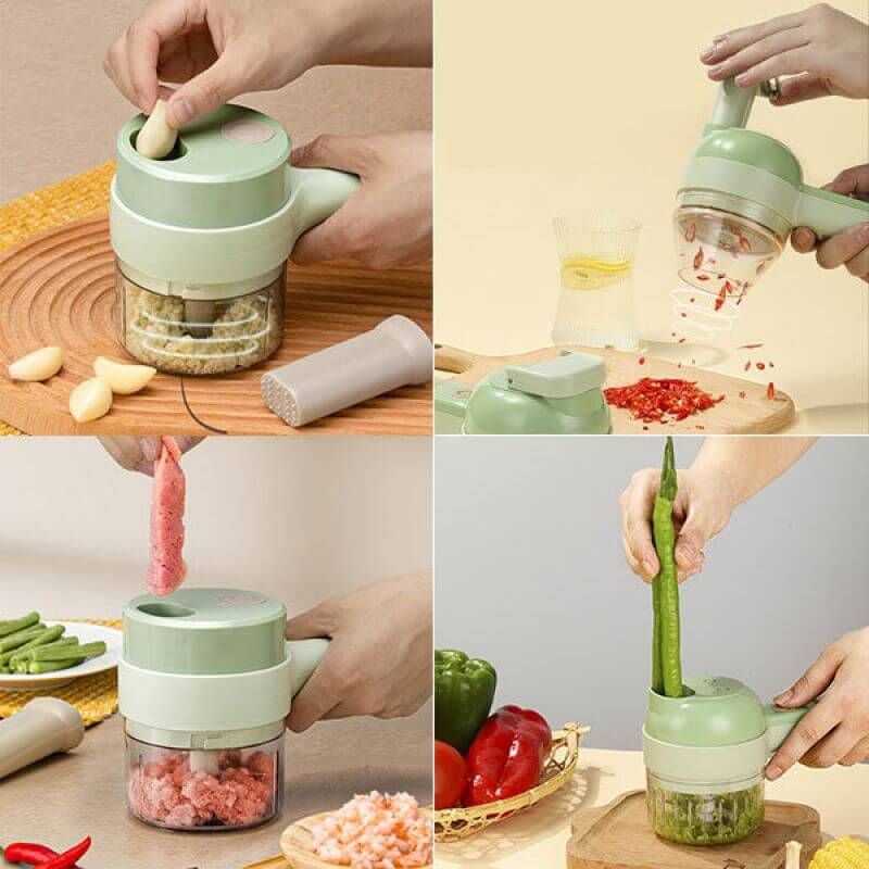 Handheld Electric Vegetable Slicer Set 4 in 1 Kitchen Tool USB Charging  Automatic Garlic Crusher Presser Meat Grinder